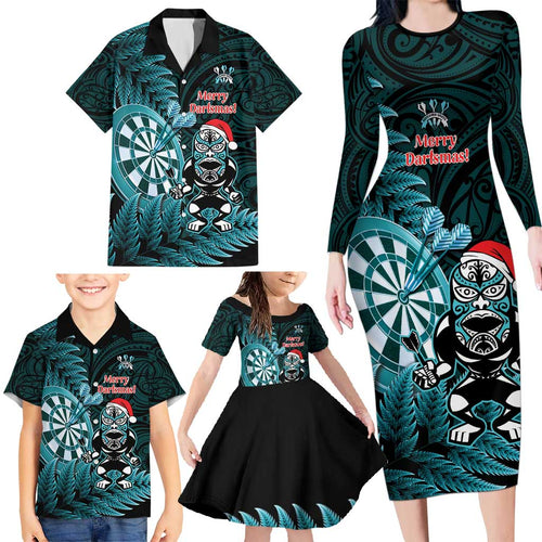 Personalised New Zealand Darts Christmas Family Matching Long Sleeve Bodycon Dress and Hawaiian Shirt Maori Fern Merry Dartsmas - Aussie Hoodie