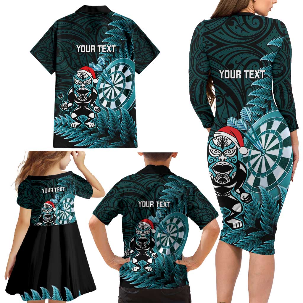 Personalised New Zealand Darts Christmas Family Matching Long Sleeve Bodycon Dress and Hawaiian Shirt Maori Fern Merry Dartsmas - Aussie Hoodie