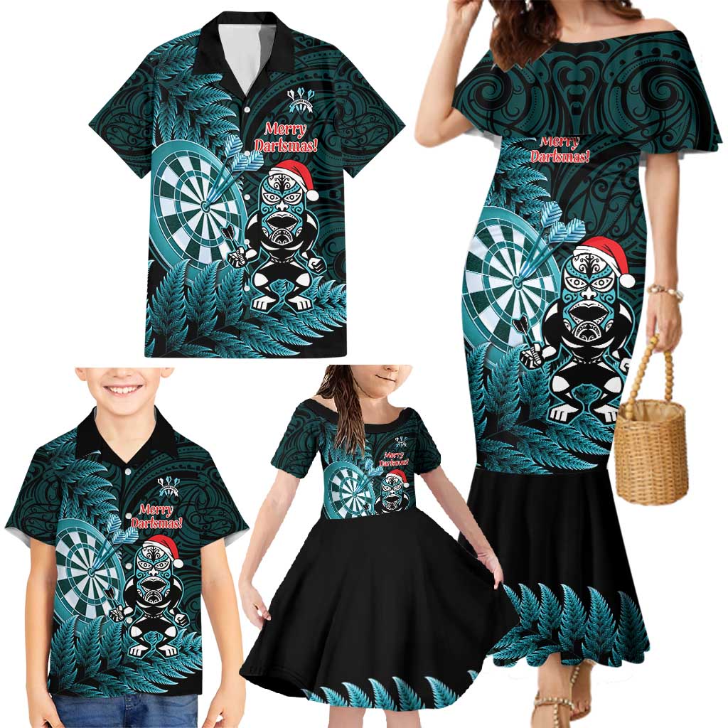 Personalised New Zealand Darts Christmas Family Matching Mermaid Dress and Hawaiian Shirt Maori Fern Merry Dartsmas - Aussie Hoodie