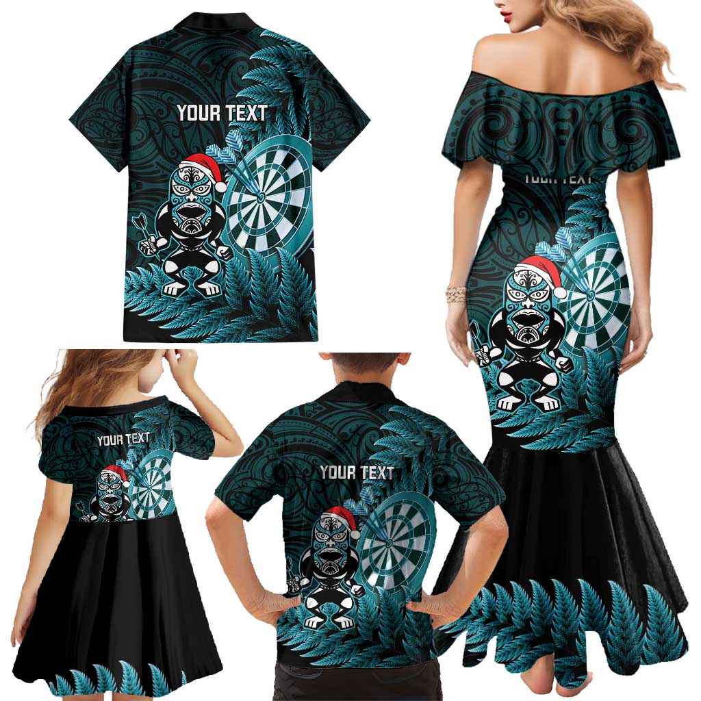 Personalised New Zealand Darts Christmas Family Matching Mermaid Dress and Hawaiian Shirt Maori Fern Merry Dartsmas - Aussie Hoodie