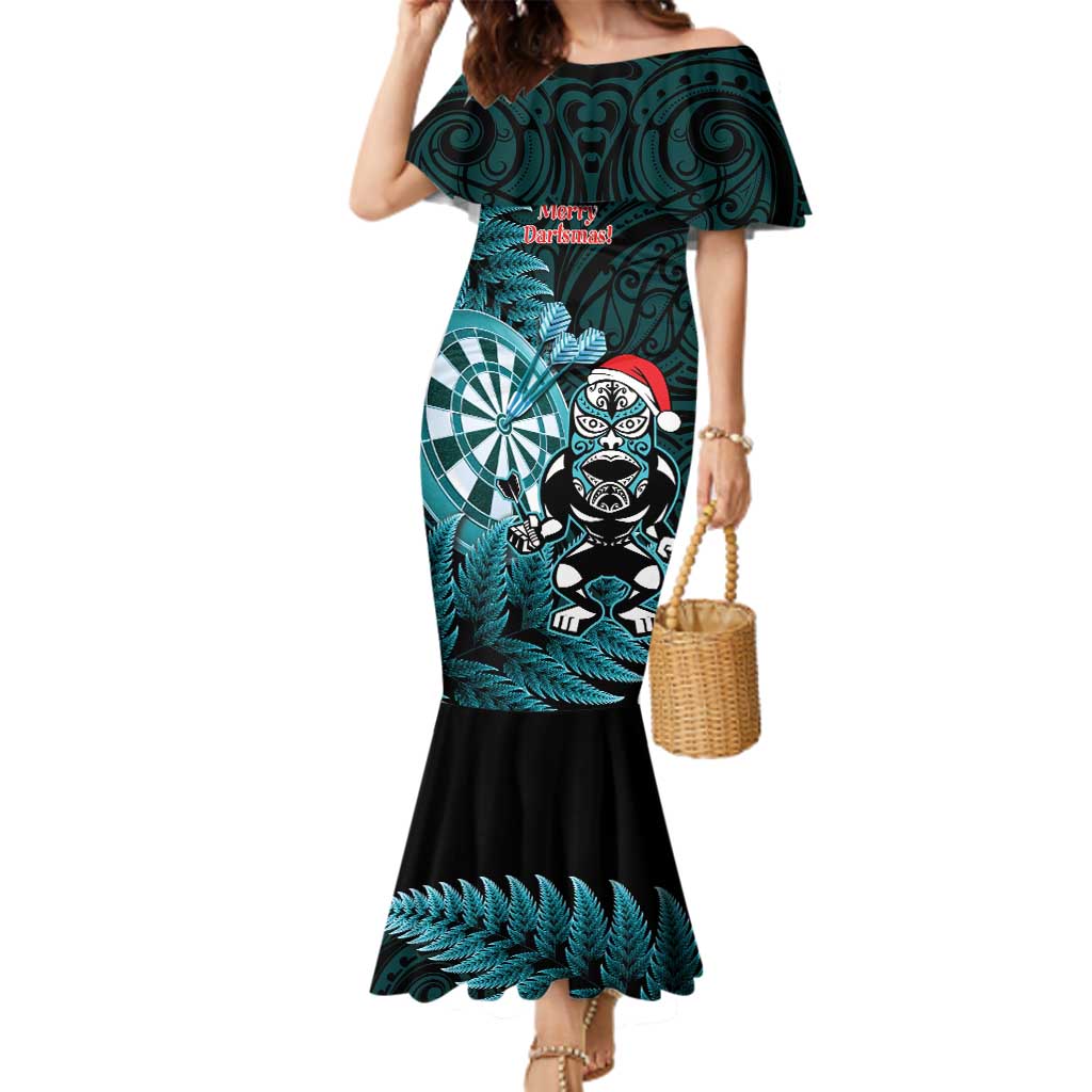 Personalised New Zealand Darts Christmas Family Matching Mermaid Dress and Hawaiian Shirt Maori Fern Merry Dartsmas - Aussie Hoodie