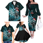 Personalised New Zealand Darts Christmas Family Matching Off The Shoulder Long Sleeve Dress and Hawaiian Shirt Maori Fern Merry Dartsmas - Aussie Hoodie
