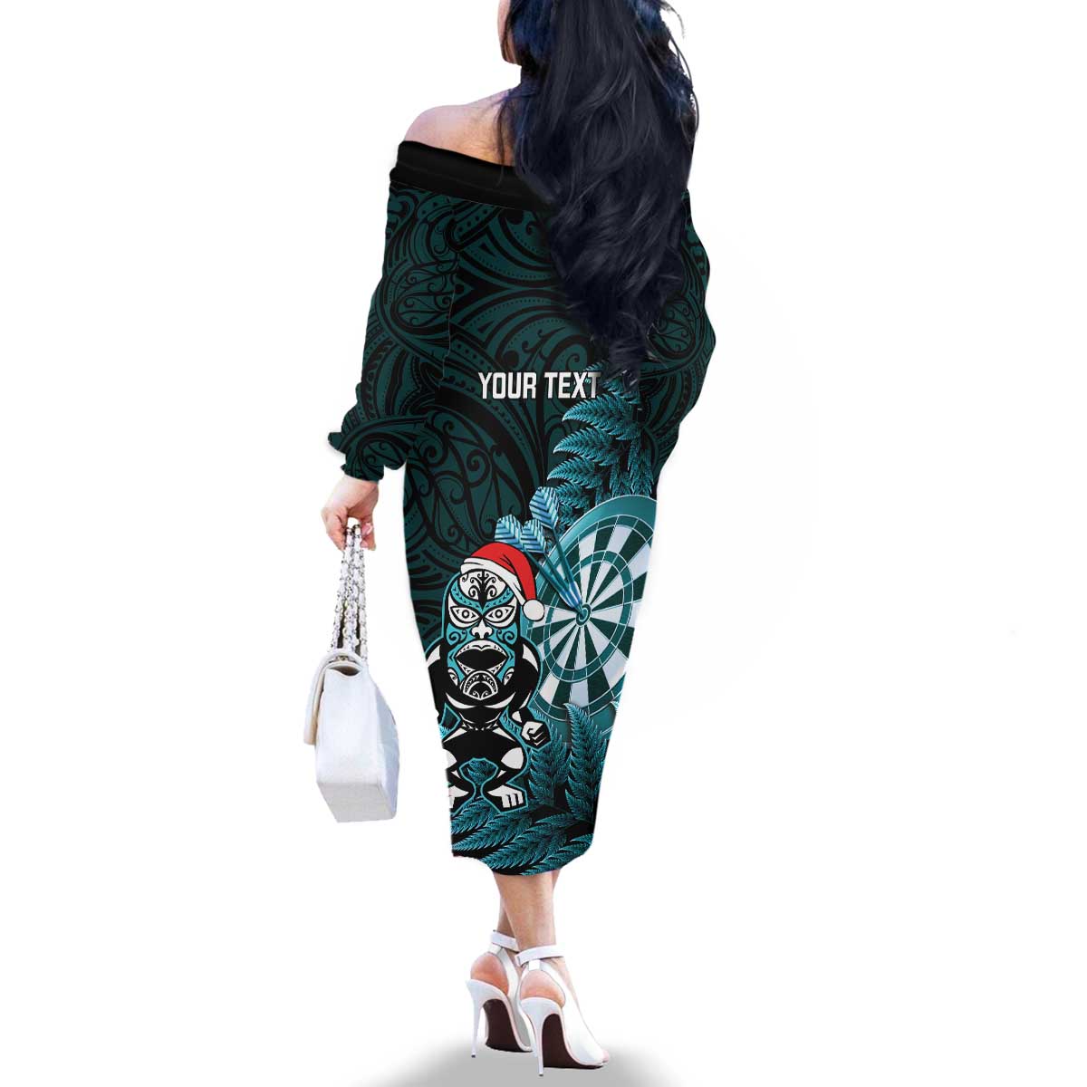 Personalised New Zealand Darts Christmas Family Matching Off The Shoulder Long Sleeve Dress and Hawaiian Shirt Maori Fern Merry Dartsmas - Aussie Hoodie
