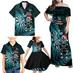 Personalised New Zealand Darts Christmas Family Matching Off Shoulder Maxi Dress and Hawaiian Shirt Maori Fern Merry Dartsmas - Aussie Hoodie