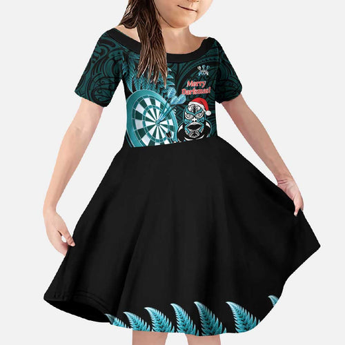 Personalised New Zealand Darts Christmas Family Matching Off Shoulder Maxi Dress and Hawaiian Shirt Maori Fern Merry Dartsmas - Aussie Hoodie