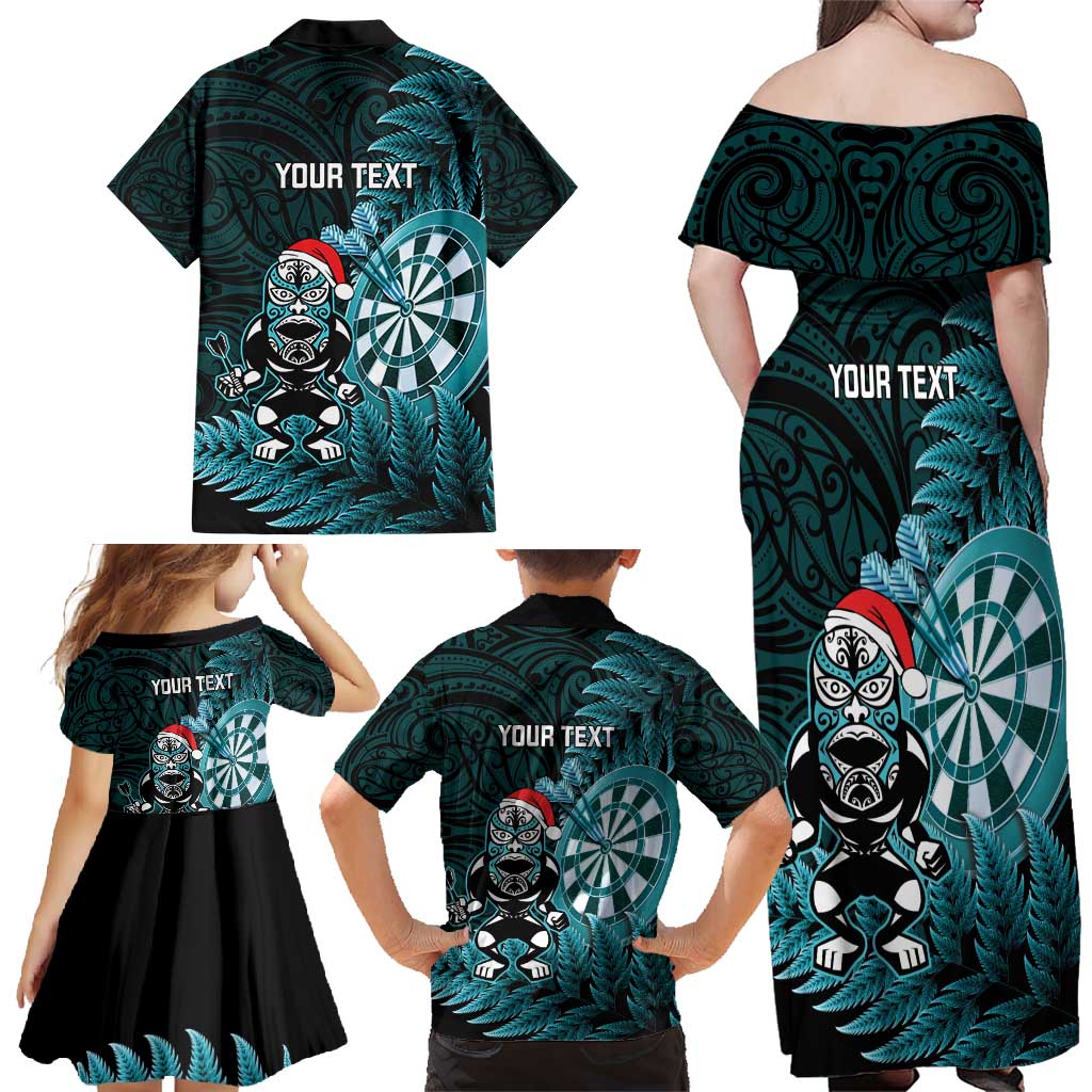 Personalised New Zealand Darts Christmas Family Matching Off Shoulder Maxi Dress and Hawaiian Shirt Maori Fern Merry Dartsmas - Aussie Hoodie