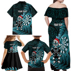 Personalised New Zealand Darts Christmas Family Matching Off Shoulder Maxi Dress and Hawaiian Shirt Maori Fern Merry Dartsmas - Aussie Hoodie