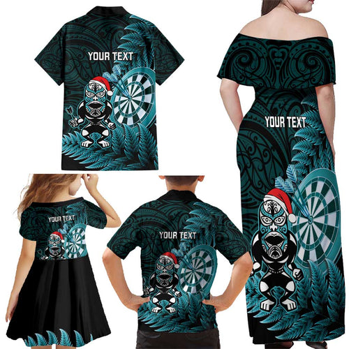 Personalised New Zealand Darts Christmas Family Matching Off Shoulder Maxi Dress and Hawaiian Shirt Maori Fern Merry Dartsmas - Aussie Hoodie