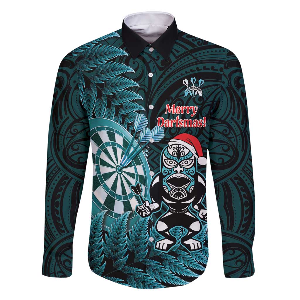 Personalised New Zealand Darts Christmas Family Matching Off Shoulder Maxi Dress and Hawaiian Shirt Maori Fern Merry Dartsmas - Aussie Hoodie