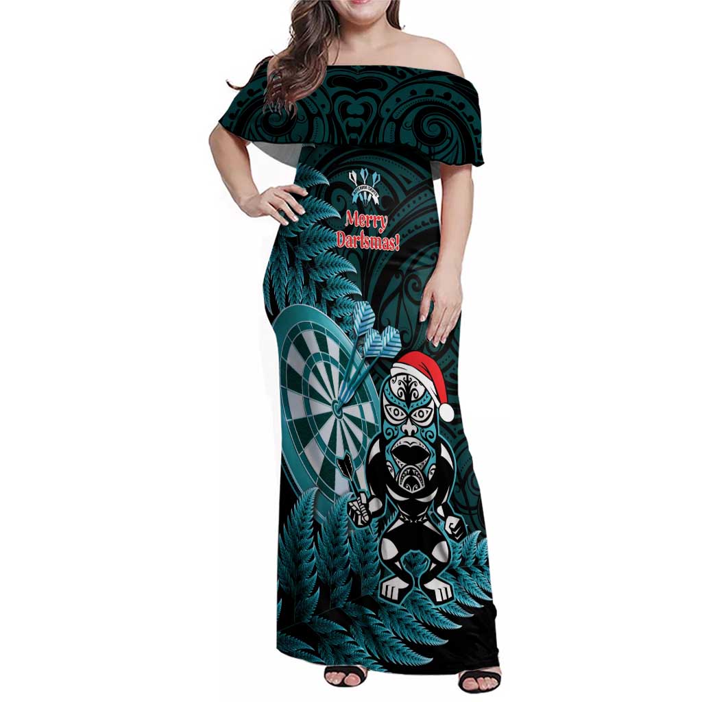 Personalised New Zealand Darts Christmas Family Matching Off Shoulder Maxi Dress and Hawaiian Shirt Maori Fern Merry Dartsmas - Aussie Hoodie