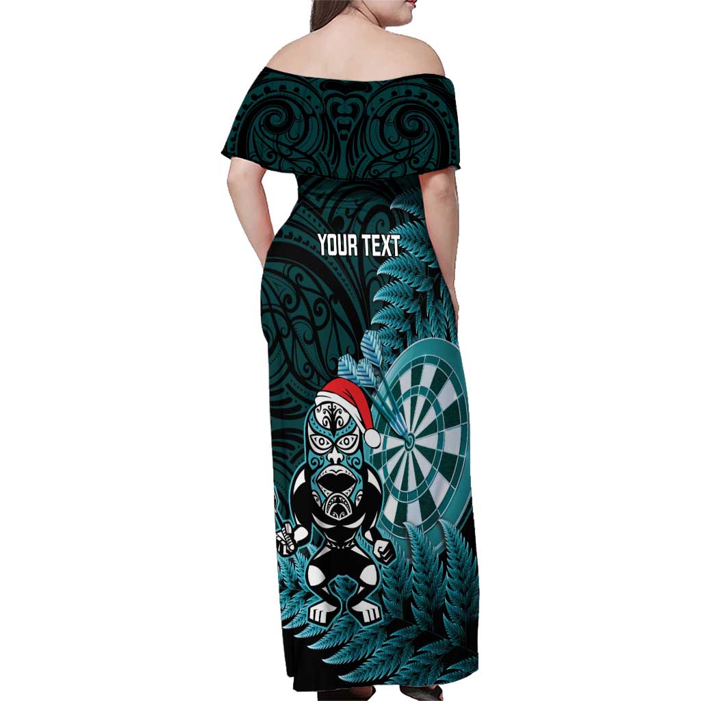 Personalised New Zealand Darts Christmas Family Matching Off Shoulder Maxi Dress and Hawaiian Shirt Maori Fern Merry Dartsmas - Aussie Hoodie