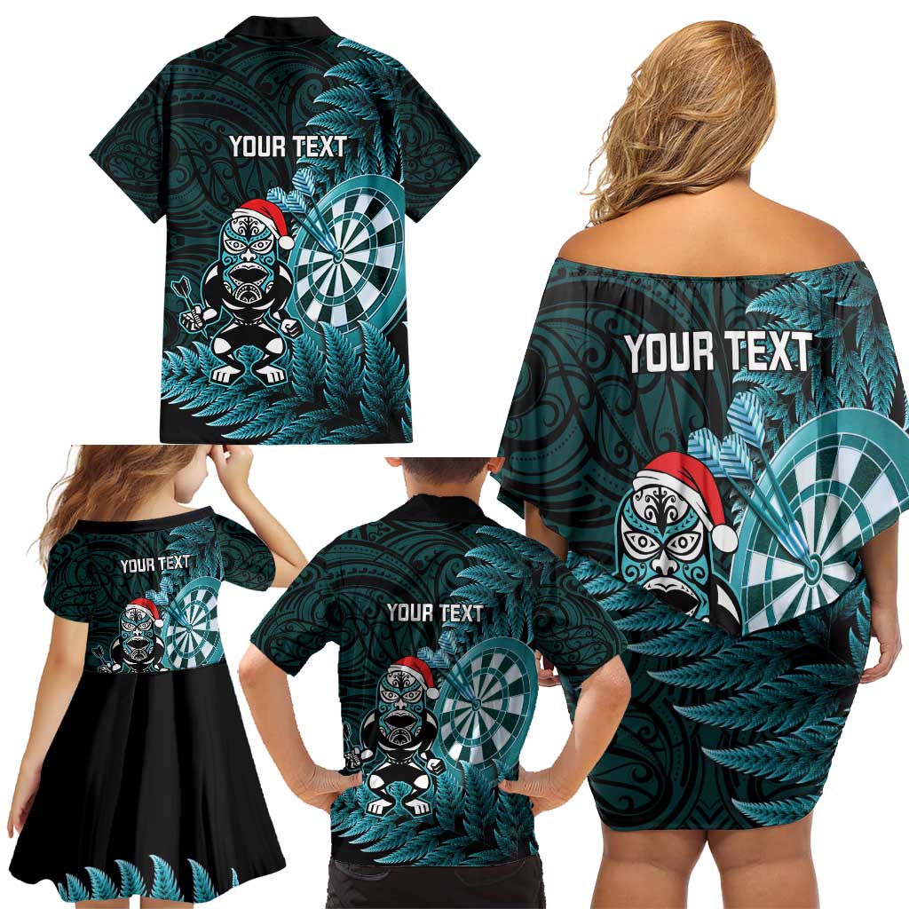 Personalised New Zealand Darts Christmas Family Matching Off Shoulder Short Dress and Hawaiian Shirt Maori Fern Merry Dartsmas - Aussie Hoodie