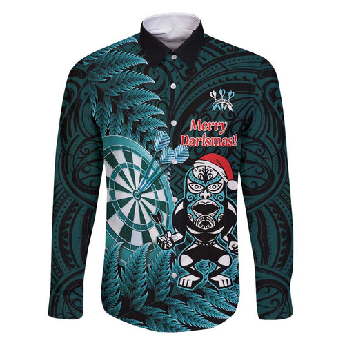 Personalised New Zealand Darts Christmas Family Matching Off Shoulder Short Dress and Hawaiian Shirt Maori Fern Merry Dartsmas - Aussie Hoodie