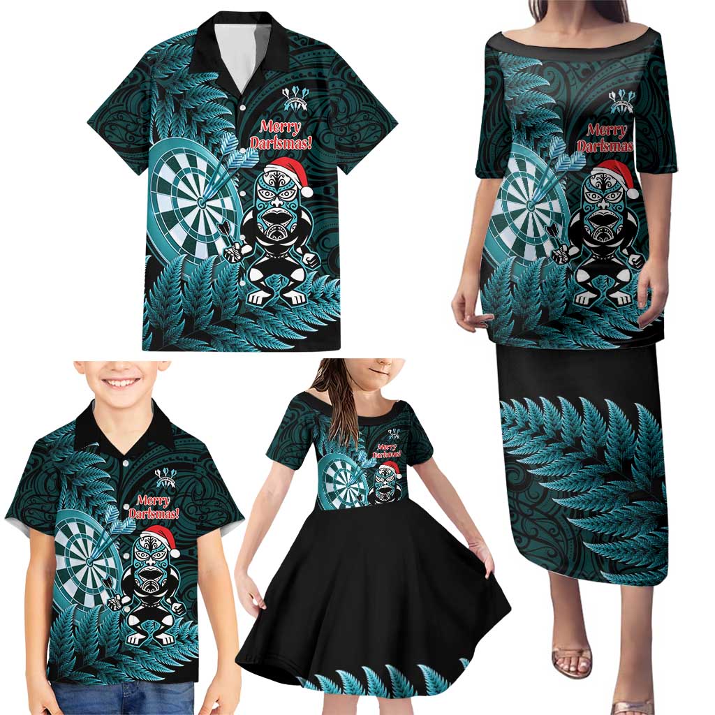 Personalised New Zealand Darts Christmas Family Matching Puletasi and Hawaiian Shirt Maori Fern Merry Dartsmas - Aussie Hoodie