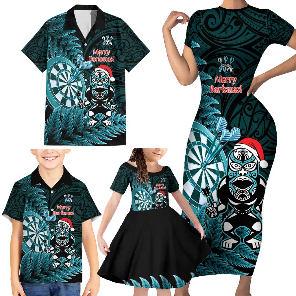Personalised New Zealand Darts Christmas Family Matching Short Sleeve Bodycon Dress and Hawaiian Shirt Maori Fern Merry Dartsmas - Aussie Hoodie
