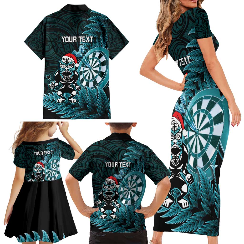 Personalised New Zealand Darts Christmas Family Matching Short Sleeve Bodycon Dress and Hawaiian Shirt Maori Fern Merry Dartsmas - Aussie Hoodie