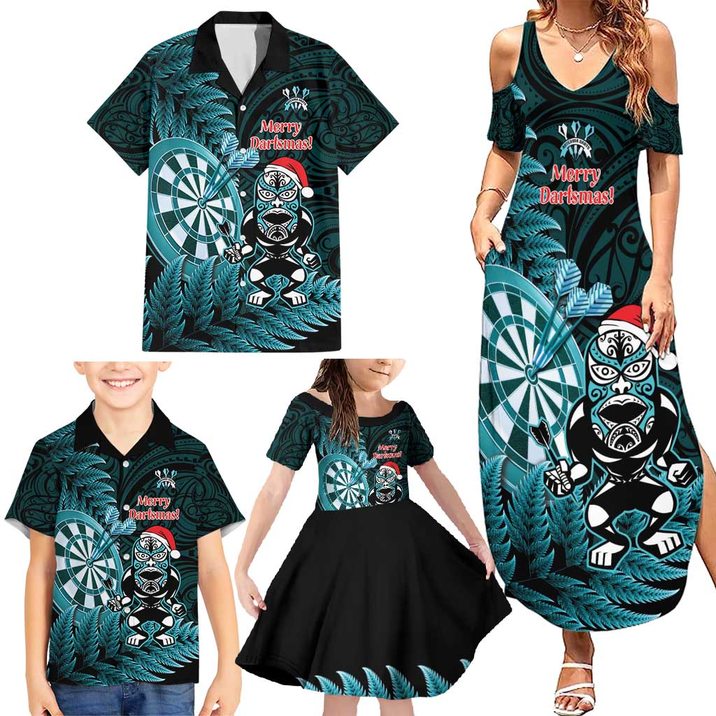 Personalised New Zealand Darts Christmas Family Matching Summer Maxi Dress and Hawaiian Shirt Maori Fern Merry Dartsmas - Aussie Hoodie