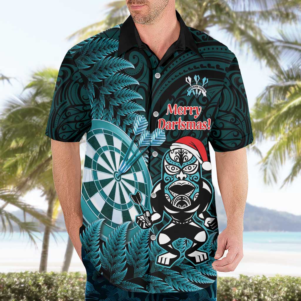 Personalised New Zealand Darts Christmas Hawaiian Shirt Maori Fern Merry Dartsmas - Aussie Hoodie