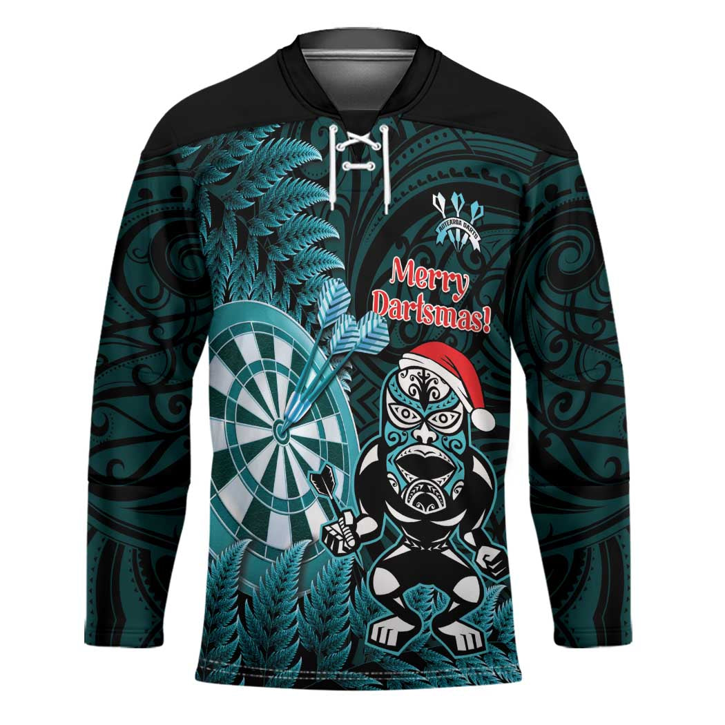 Personalised New Zealand Darts Christmas Hockey Jersey Maori Fern Merry Dartsmas - Aussie Hoodie