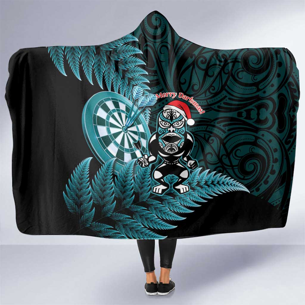 New Zealand Darts Christmas Hooded Blanket Maori Fern Merry Dartsmas - Aussie Hoodie