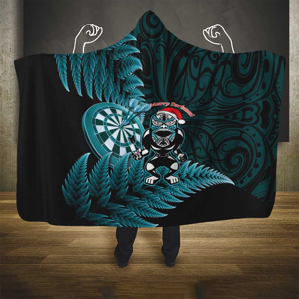 New Zealand Darts Christmas Hooded Blanket Maori Fern Merry Dartsmas - Aussie Hoodie