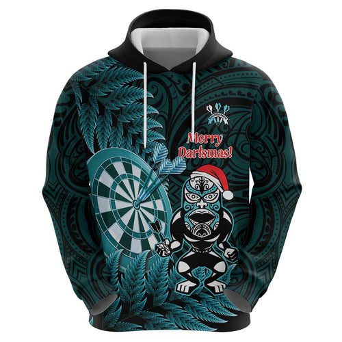 Personalised New Zealand Darts Christmas Hoodie Maori Fern Merry Dartsmas - Aussie Hoodie