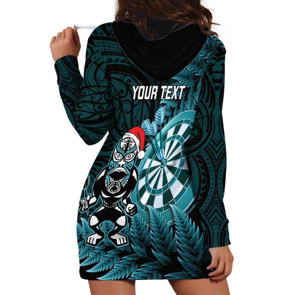 Personalised New Zealand Darts Christmas Hoodie Dress Maori Fern Merry Dartsmas - Aussie Hoodie
