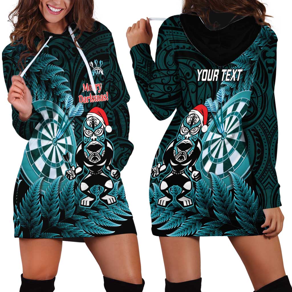 Personalised New Zealand Darts Christmas Hoodie Dress Maori Fern Merry Dartsmas - Aussie Hoodie