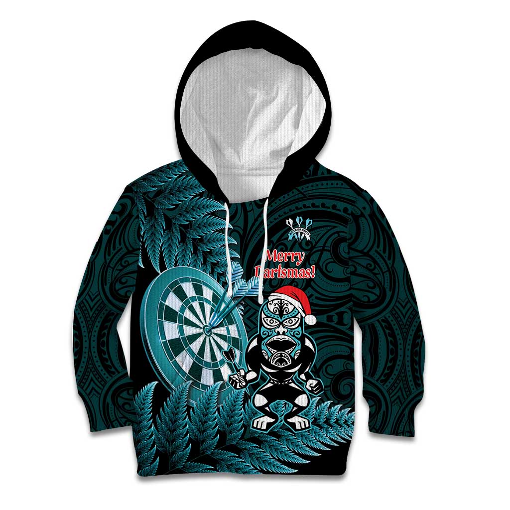 Personalised New Zealand Darts Christmas Kid Hoodie Maori Fern Merry Dartsmas - Aussie Hoodie