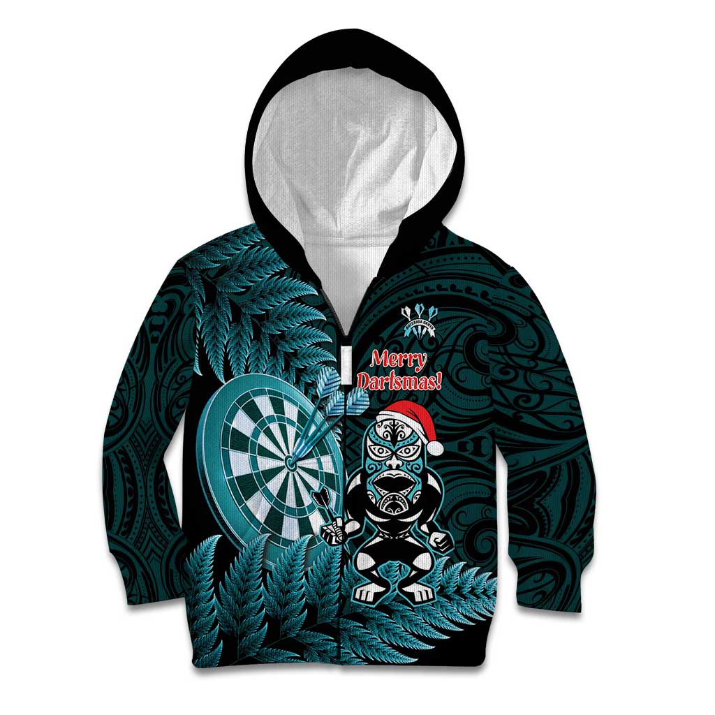 Personalised New Zealand Darts Christmas Kid Hoodie Maori Fern Merry Dartsmas - Aussie Hoodie