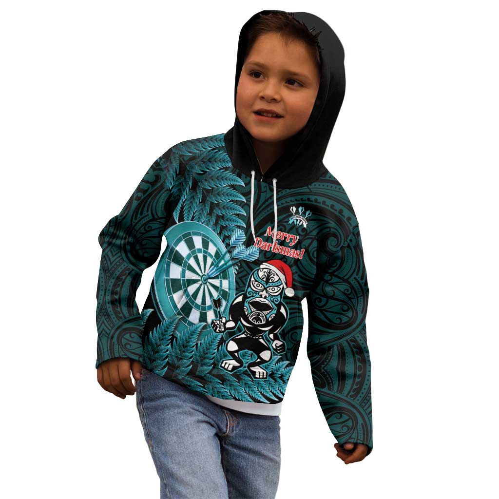 Personalised New Zealand Darts Christmas Kid Hoodie Maori Fern Merry Dartsmas - Aussie Hoodie