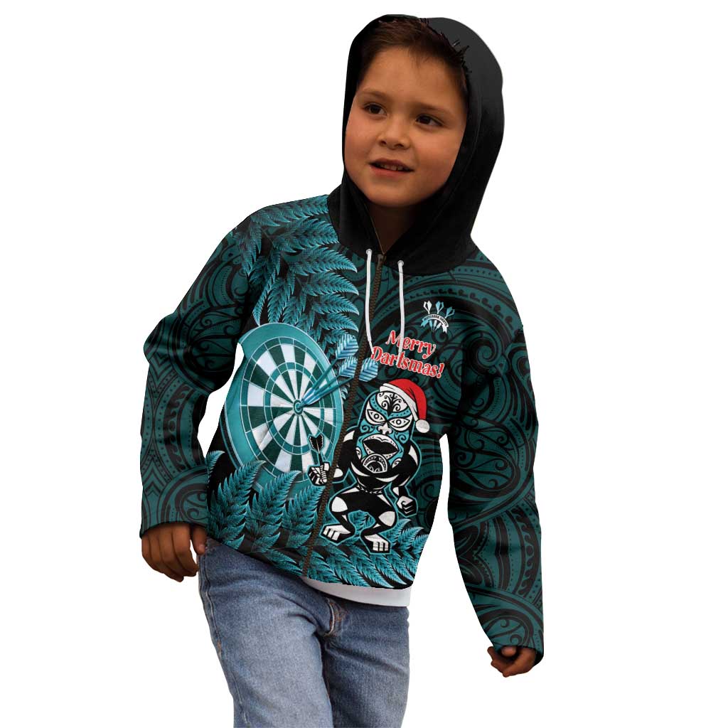 Personalised New Zealand Darts Christmas Kid Hoodie Maori Fern Merry Dartsmas - Aussie Hoodie
