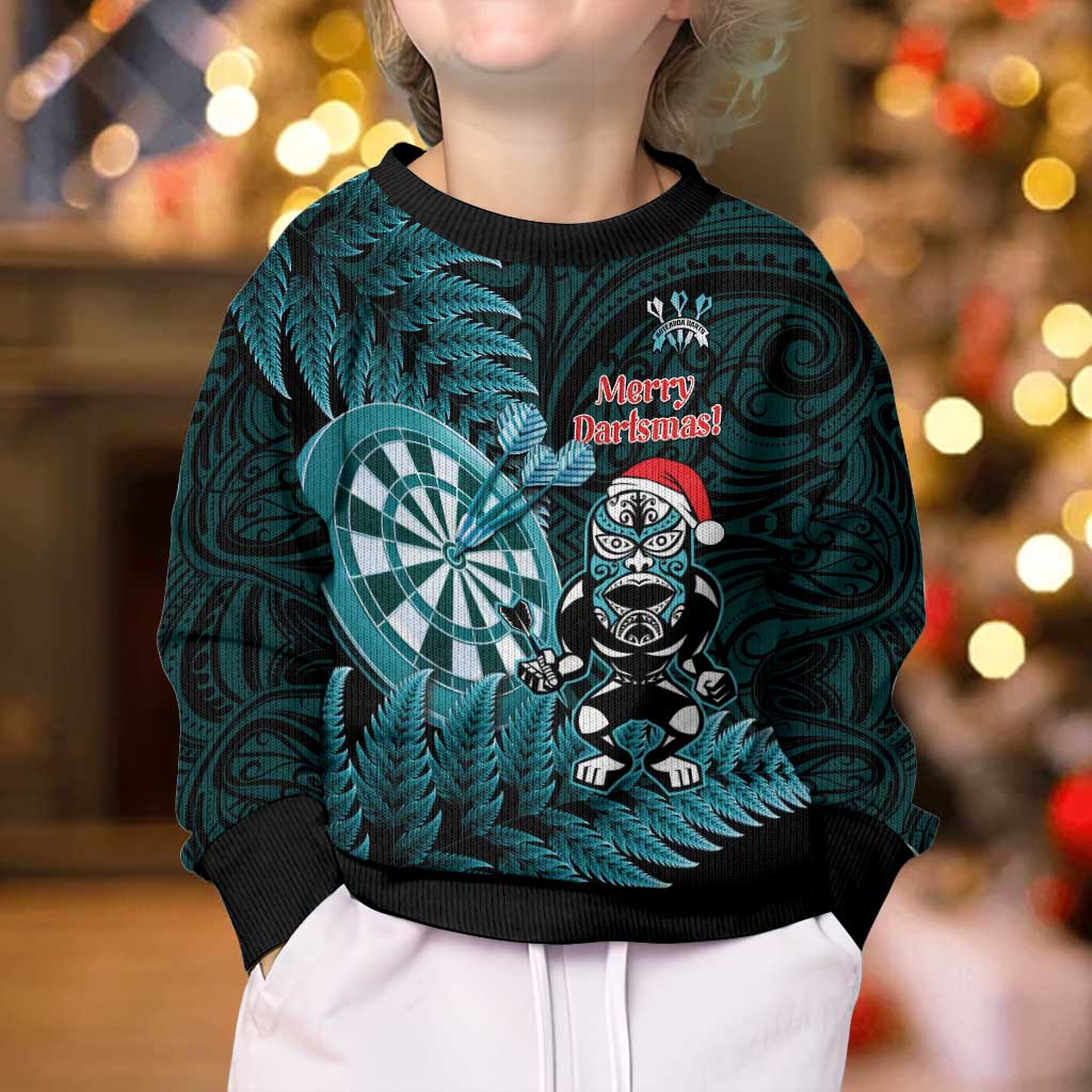 Personalised New Zealand Darts Christmas Kid Ugly Christmas Sweater Maori Fern Merry Dartsmas - Aussie Hoodie