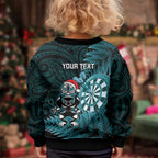 Personalised New Zealand Darts Christmas Kid Ugly Christmas Sweater Maori Fern Merry Dartsmas - Aussie Hoodie