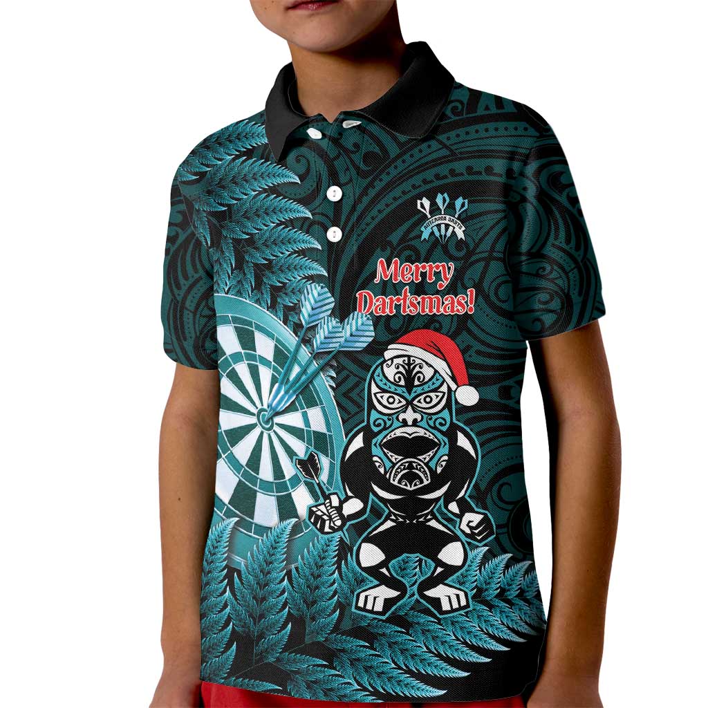Personalised New Zealand Darts Christmas Kid Polo Shirt Maori Fern Merry Dartsmas - Aussie Hoodie