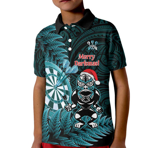 Personalised New Zealand Darts Christmas Kid Polo Shirt Maori Fern Merry Dartsmas - Aussie Hoodie