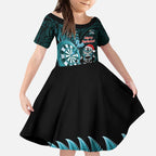 Personalised New Zealand Darts Christmas Kid Short Sleeve Dress Maori Fern Merry Dartsmas - Aussie Hoodie