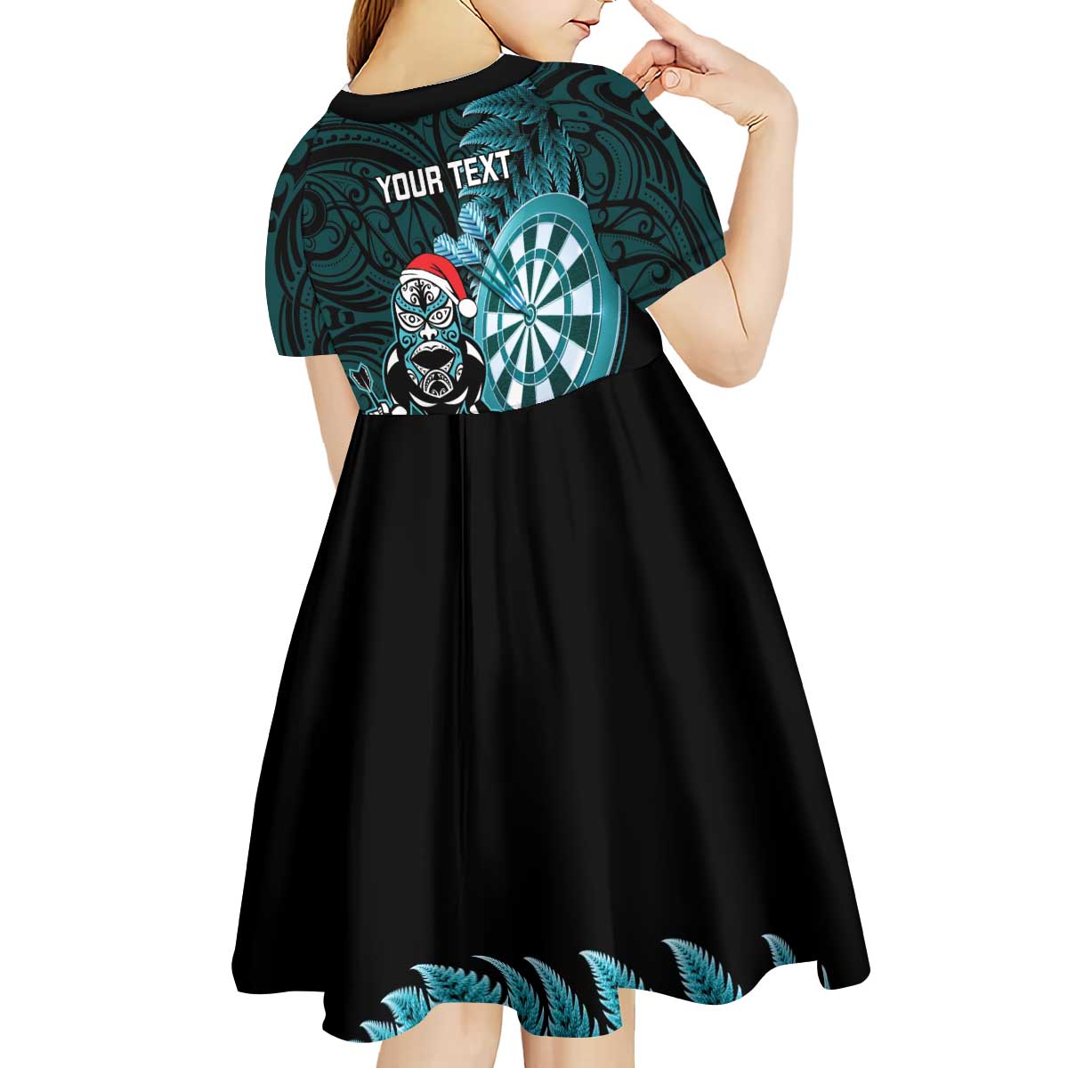 Personalised New Zealand Darts Christmas Kid Short Sleeve Dress Maori Fern Merry Dartsmas - Aussie Hoodie