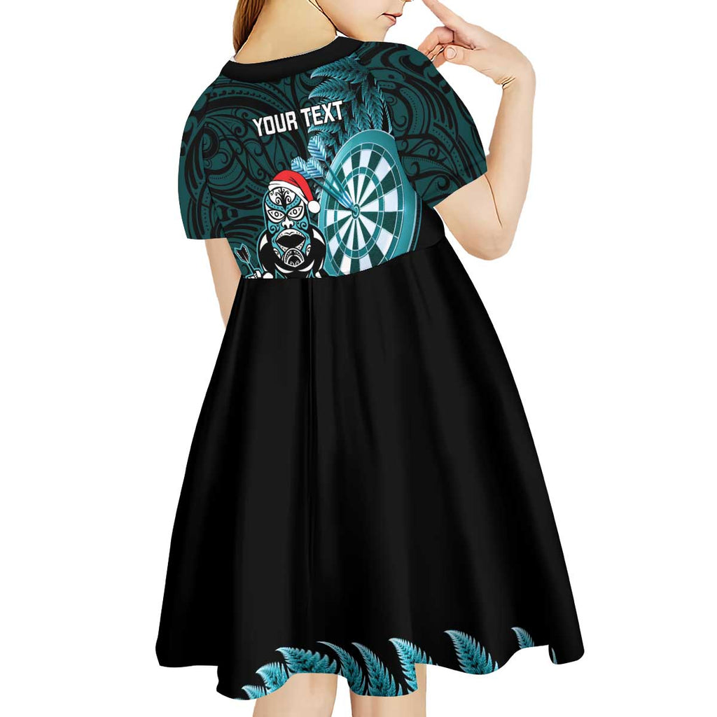 Personalised New Zealand Darts Christmas Kid Short Sleeve Dress Maori Fern Merry Dartsmas - Aussie Hoodie