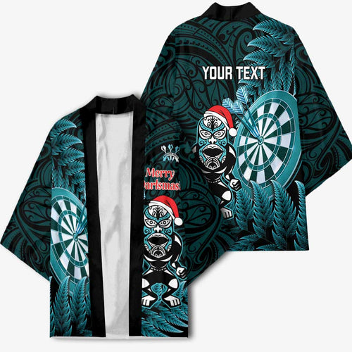 Personalised New Zealand Darts Christmas Kimono Maori Fern Merry Dartsmas - Aussie Hoodie