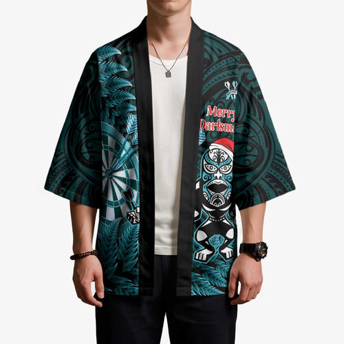Personalised New Zealand Darts Christmas Kimono Maori Fern Merry Dartsmas - Aussie Hoodie