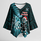 Personalised New Zealand Darts Christmas Kimono Sleeve Blouse Maori Fern Merry Dartsmas - Aussie Hoodie