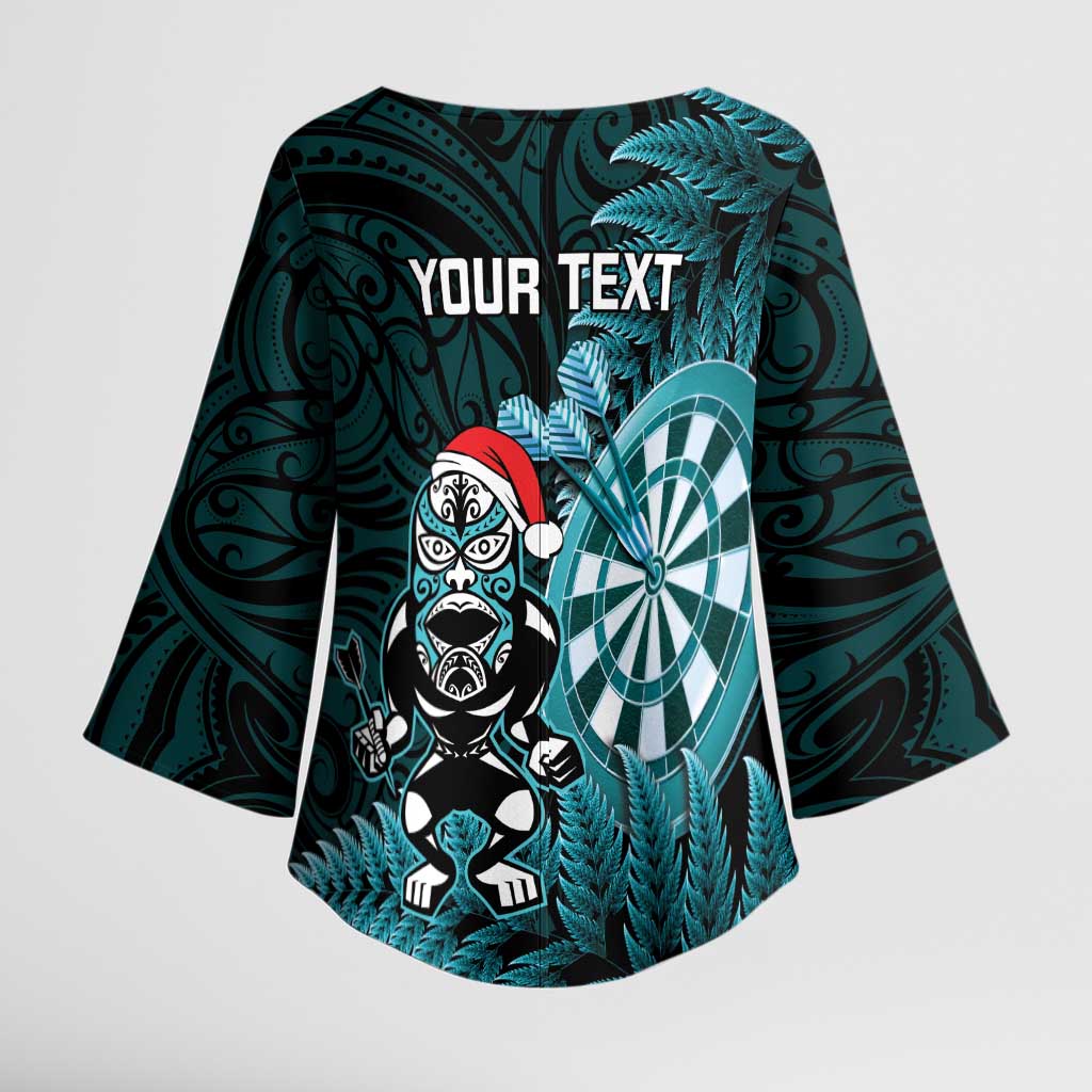 Personalised New Zealand Darts Christmas Kimono Sleeve Blouse Maori Fern Merry Dartsmas - Aussie Hoodie