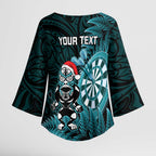 Personalised New Zealand Darts Christmas Kimono Sleeve Blouse Maori Fern Merry Dartsmas - Aussie Hoodie