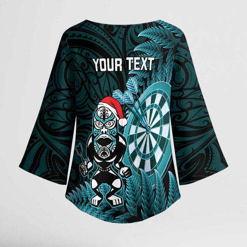 Personalised New Zealand Darts Christmas Kimono Sleeve Blouse Maori Fern Merry Dartsmas - Aussie Hoodie