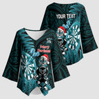 Personalised New Zealand Darts Christmas Kimono Sleeve Blouse Maori Fern Merry Dartsmas - Aussie Hoodie