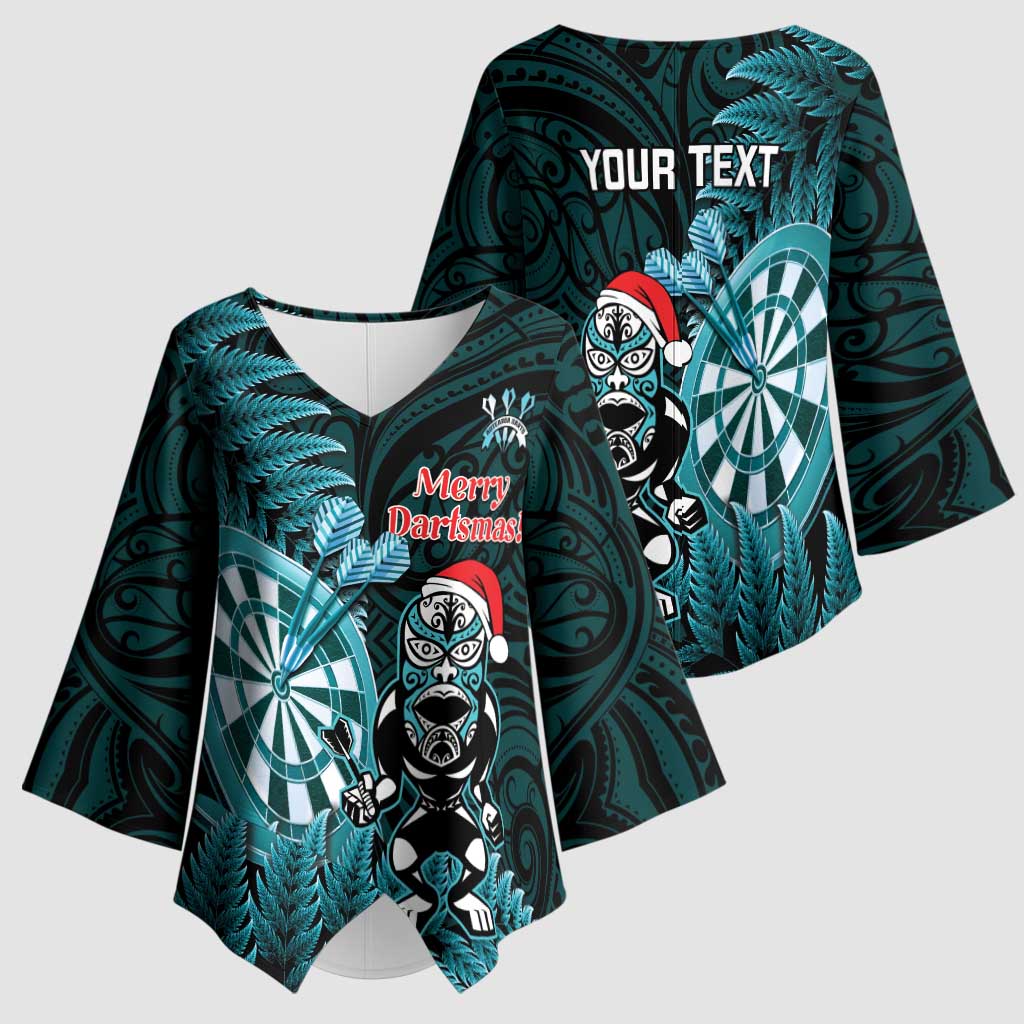 Personalised New Zealand Darts Christmas Kimono Sleeve Blouse Maori Fern Merry Dartsmas - Aussie Hoodie