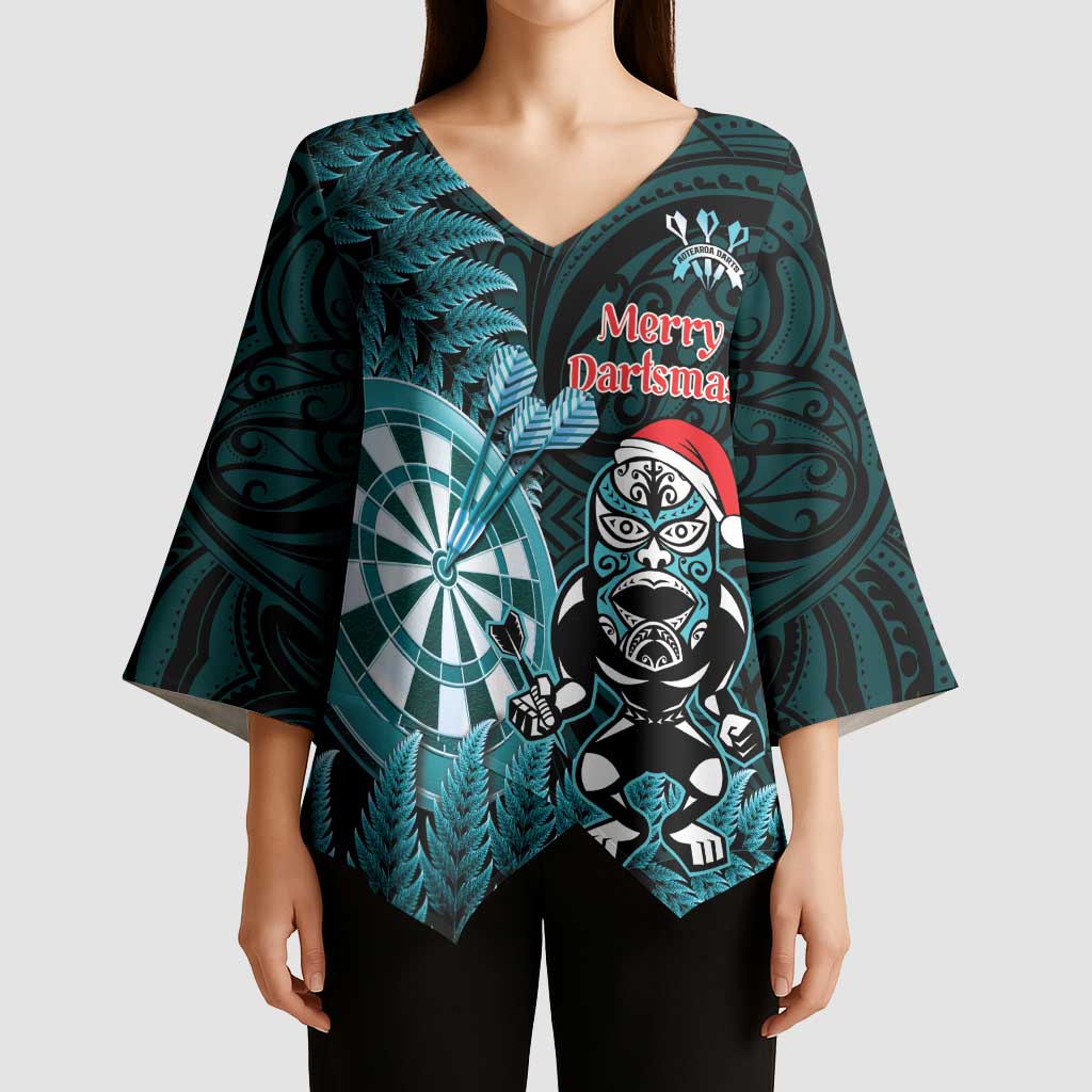 Personalised New Zealand Darts Christmas Kimono Sleeve Blouse Maori Fern Merry Dartsmas - Aussie Hoodie