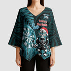 Personalised New Zealand Darts Christmas Kimono Sleeve Blouse Maori Fern Merry Dartsmas - Aussie Hoodie