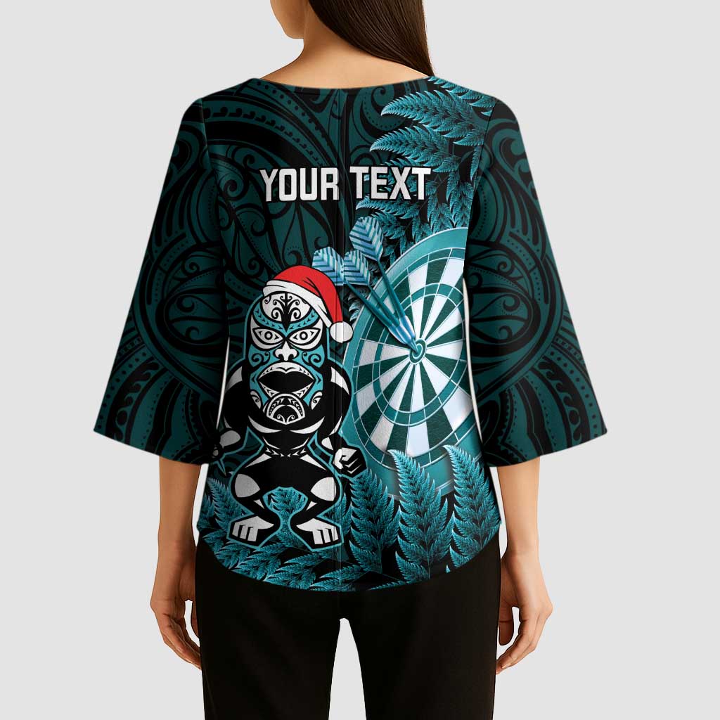 Personalised New Zealand Darts Christmas Kimono Sleeve Blouse Maori Fern Merry Dartsmas - Aussie Hoodie